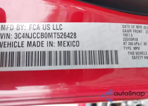 2021 Jeep Compass Limited Fwd from USA, damaged, VIN 3C4NJCCB0MT526428